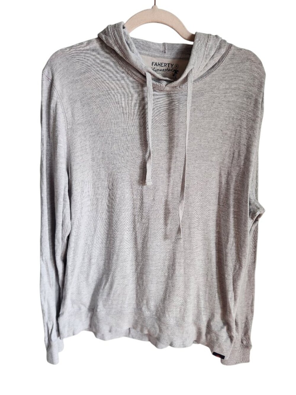 Faherty Shirt Men's Medium Light Gray Grey Sunwashed Organic Hoodie Cotton